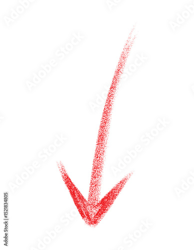 Hand-drawn red arrow marker is isolated on a transparent background, The arrow sign is drawn by hand with a marker. Marked arrow isolated on the background.	
