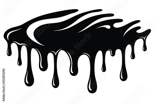 Dripping Black Paint Graphic Abstract Silhouette of Meltdown, Liquid Flowing Downward