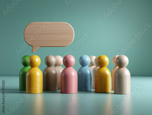 Colorful Wooden Figures Representing Communication and Team Collaboration