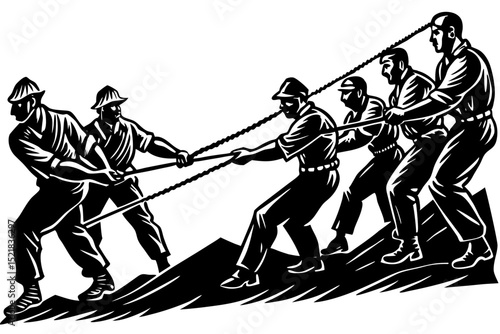 Teamwork Strength in Numbers, Achieving Collective Goals, teamwork, collaboration, synergy, effort, achievement, team, group, people, men, working, together, rope, hill, mountain, climbing, success, g