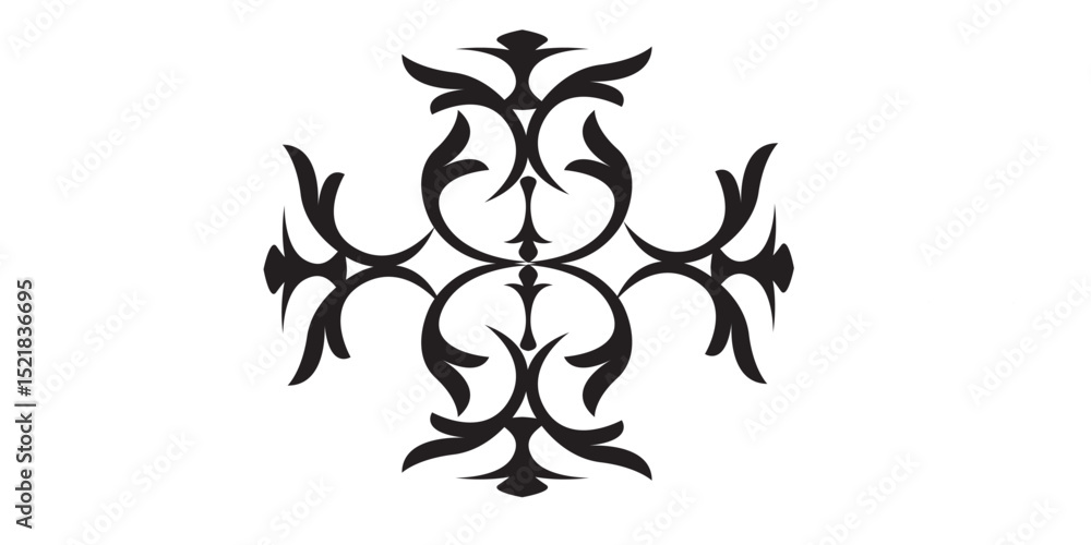 Abstract symmetrical tribal ornament in black on white background design Abstract symmetrical tribal ornament in black on white background design