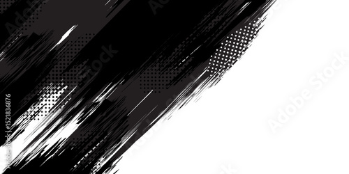 Abstract black ink brush stroke background with grunge texture.
