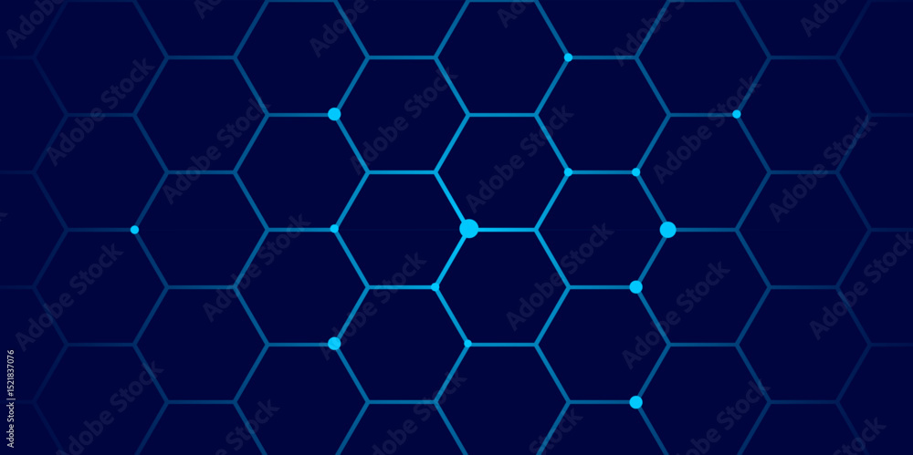 Abstract Futuristic Hexagon Network Background with Glowing Blue Grid on Dark Technology Theme. Abstract Futuristic Hexagon Network Background with Glowing Blue Grid on Dark Technology Theme.