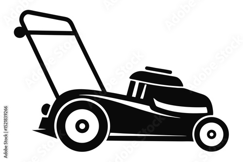 Black and White Vector Illustration of a Lawn Mower Machine with Wheels