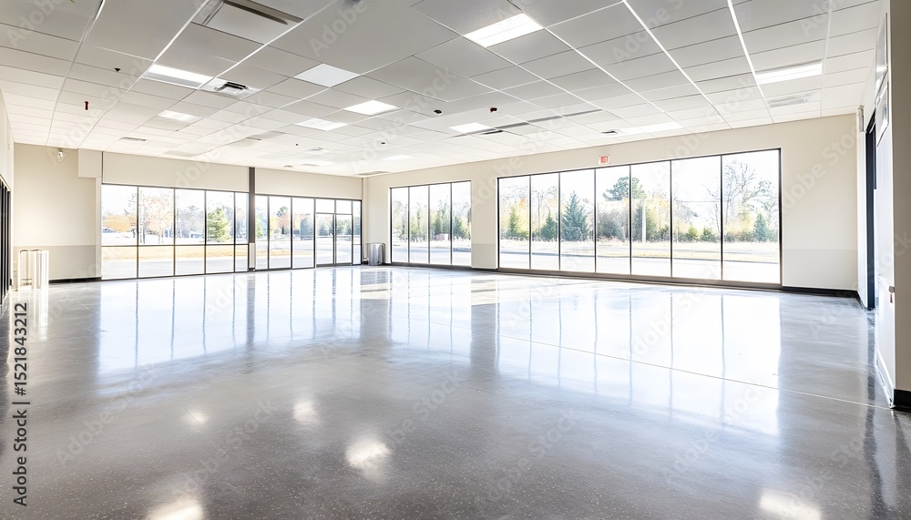 Fototapeta premium Empty modern commercial space with large windows.