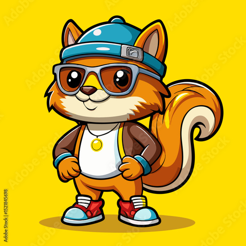 Cool Squirrel Vector – Funny Cartoon Animal Wearing Hat and Sneakers