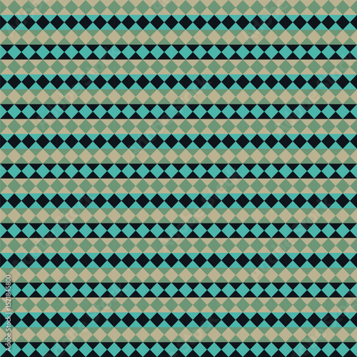 Pattern created by khaki, jade, green and black diamonds