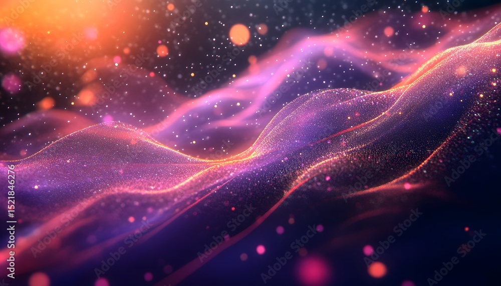 Fototapeta premium Abstract design with wavy patterns of glowing particles.