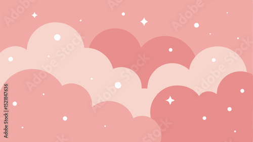 Pastel pink cloudscape illustration with stars and dots on a transparent background