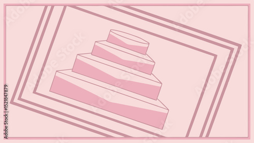 Pink abstract illustration of a tiered structure with a repeating border and transparency