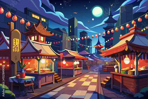 Traditional red Chinese lanterns illuminate an ancient temple gate at night, embodying Asian culture and travel