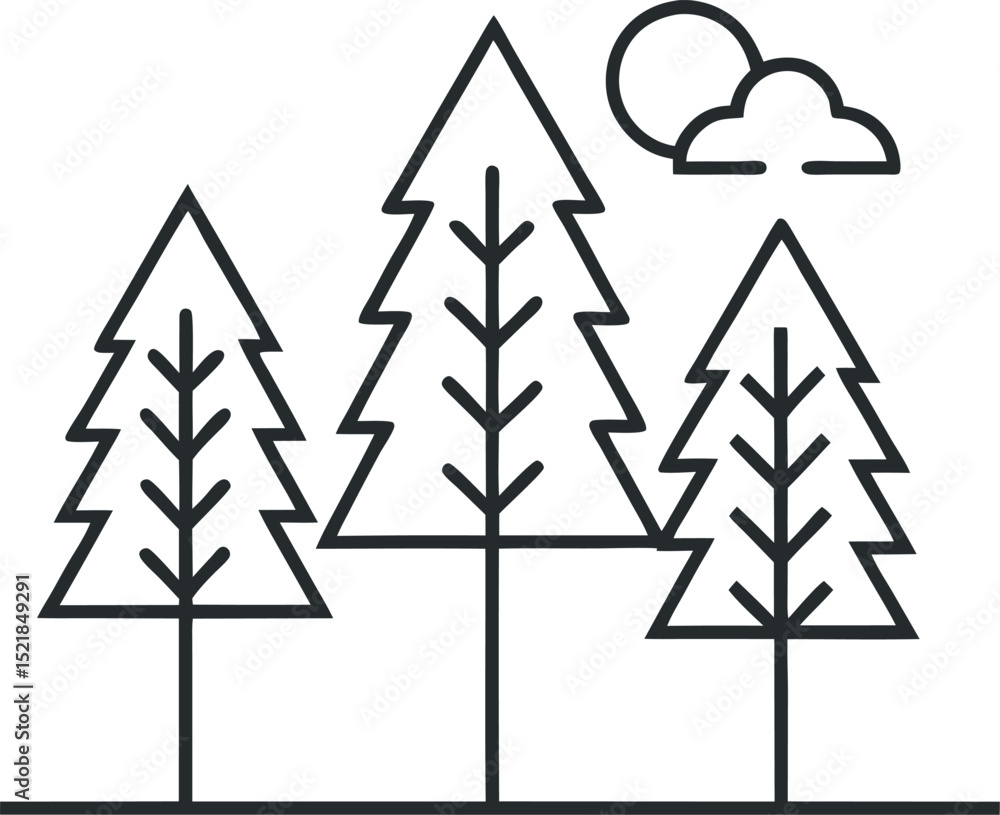 Fototapeta premium Forest of Three Trees – Minimal Line Icon Vector Illustration