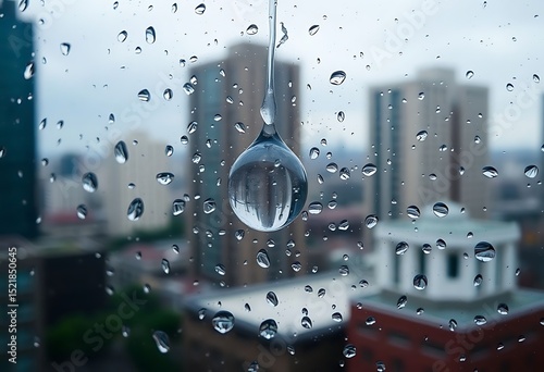 view of a city through a rain soaked window