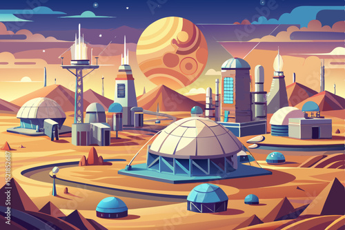 Night urban landscape illustration with a UFO over the city and a lone house by the road under a summer sky