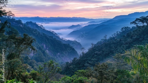 A beautiful scenic mountain view during a serene dawn