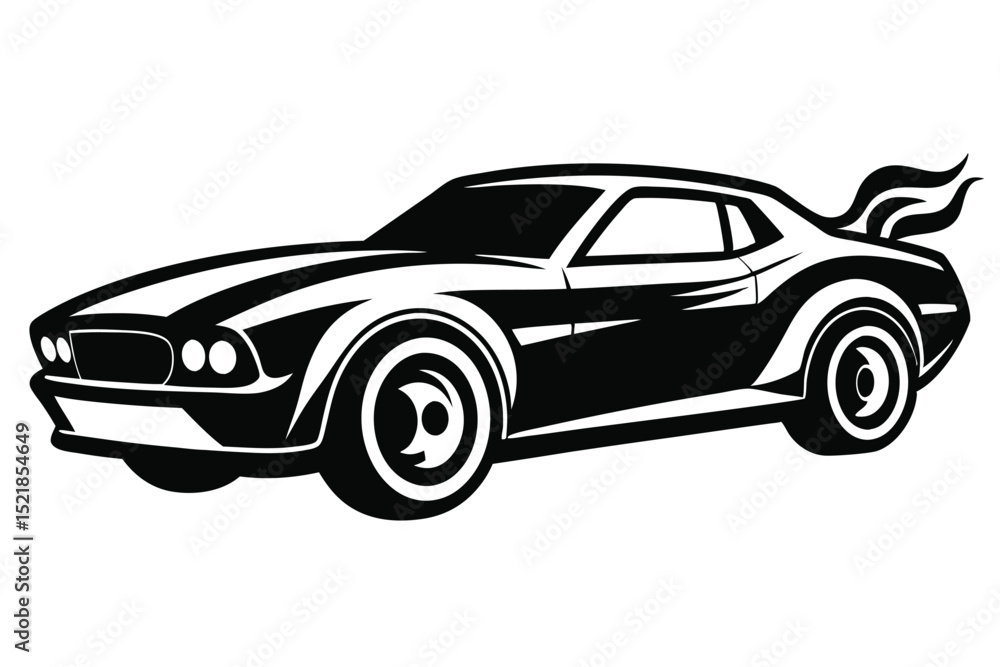Black and White Vector Illustration of a Classic Muscle Car with Flames Black and White Vector Illustration of a Classic Muscle Car with Flames