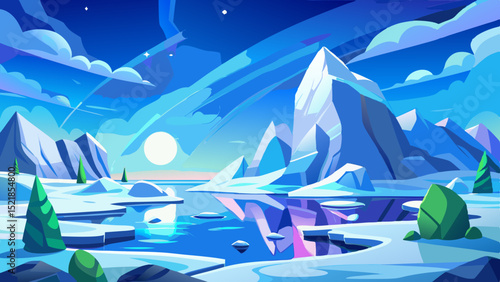 Arctic winter landscape, clean cutout, transparent background