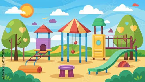 Colorful playground scene, kids play area, vector illustration