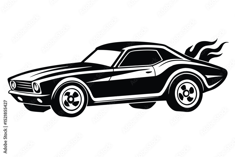 Black Muscle Car with Flames Silhouette, Vector Graphic Illustration for Racing Enthusiasts and Designers Black Muscle Car with Flames Silhouette, Vector Graphic Illustration for Racing Enthusiasts and Designers