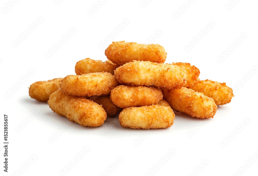 Crispy Fried Snack Food Pile Against White Background Crispy Fried Snack Food Pile Against White Background