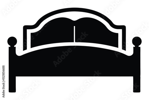 Elegant Black Bed Silhouette with Arched Headboard and Rounded Post Finials Illustration