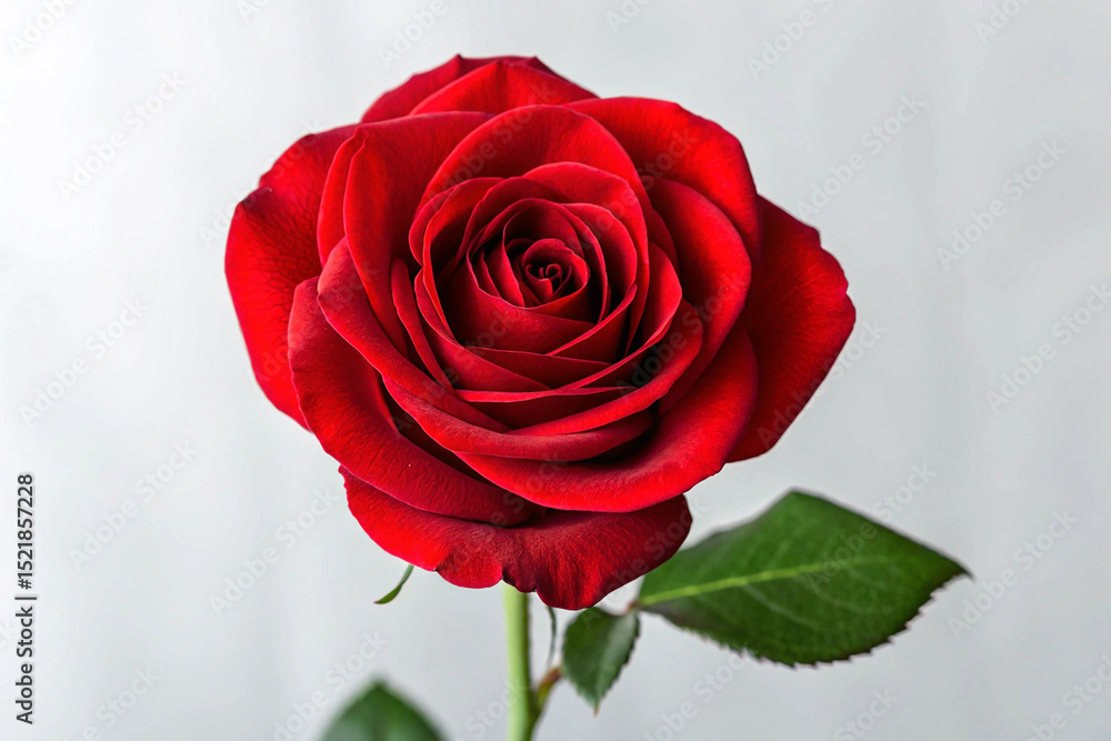Fototapeta premium Single Red Rose on White Background - Valentine's Day Flower
