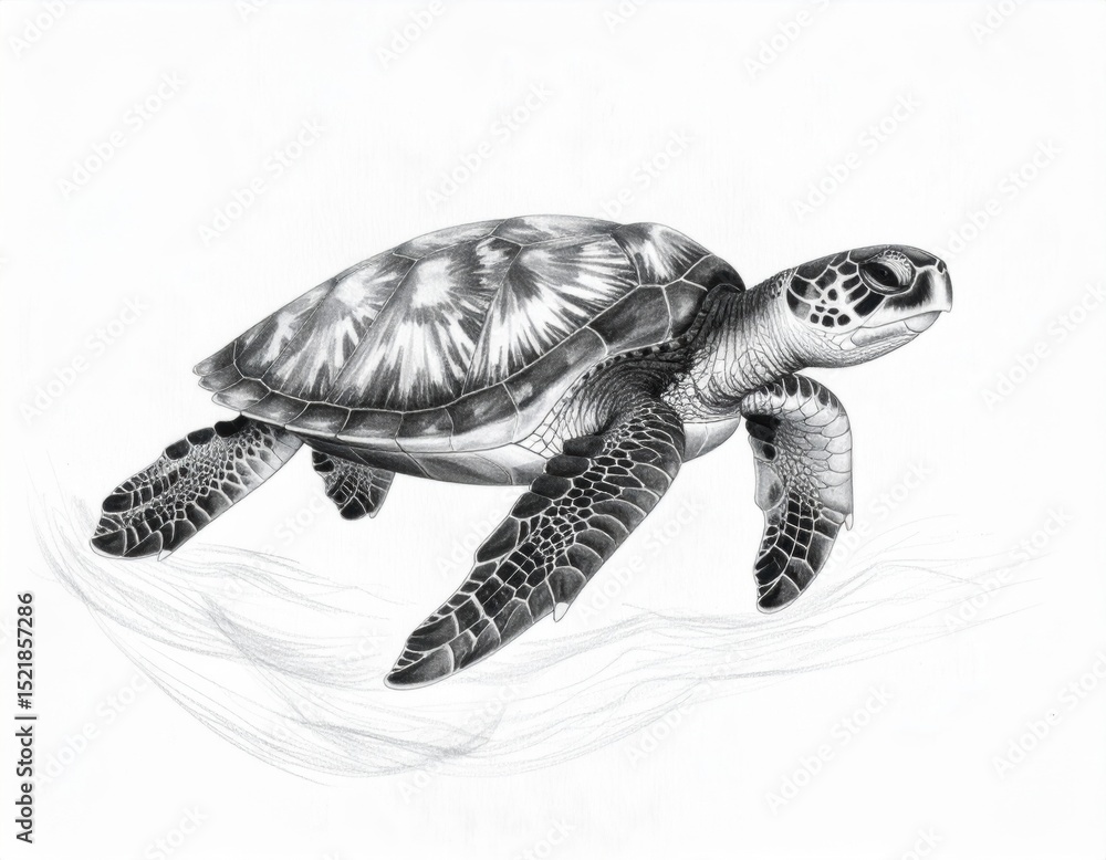 Fototapeta premium Charcoal concept sketch of a sea turtle swimming