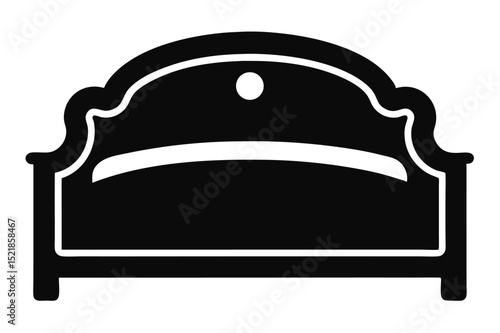 Black Silhouette Illustration of an Ornate Bed Headboard with Arched Design and Circular Accent