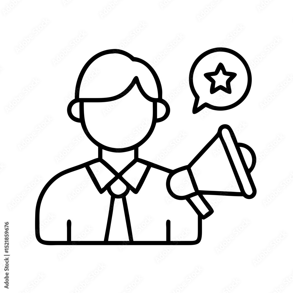Obraz premium Man with megaphone promotion marketing advertising announcement speaker communication icon vector design