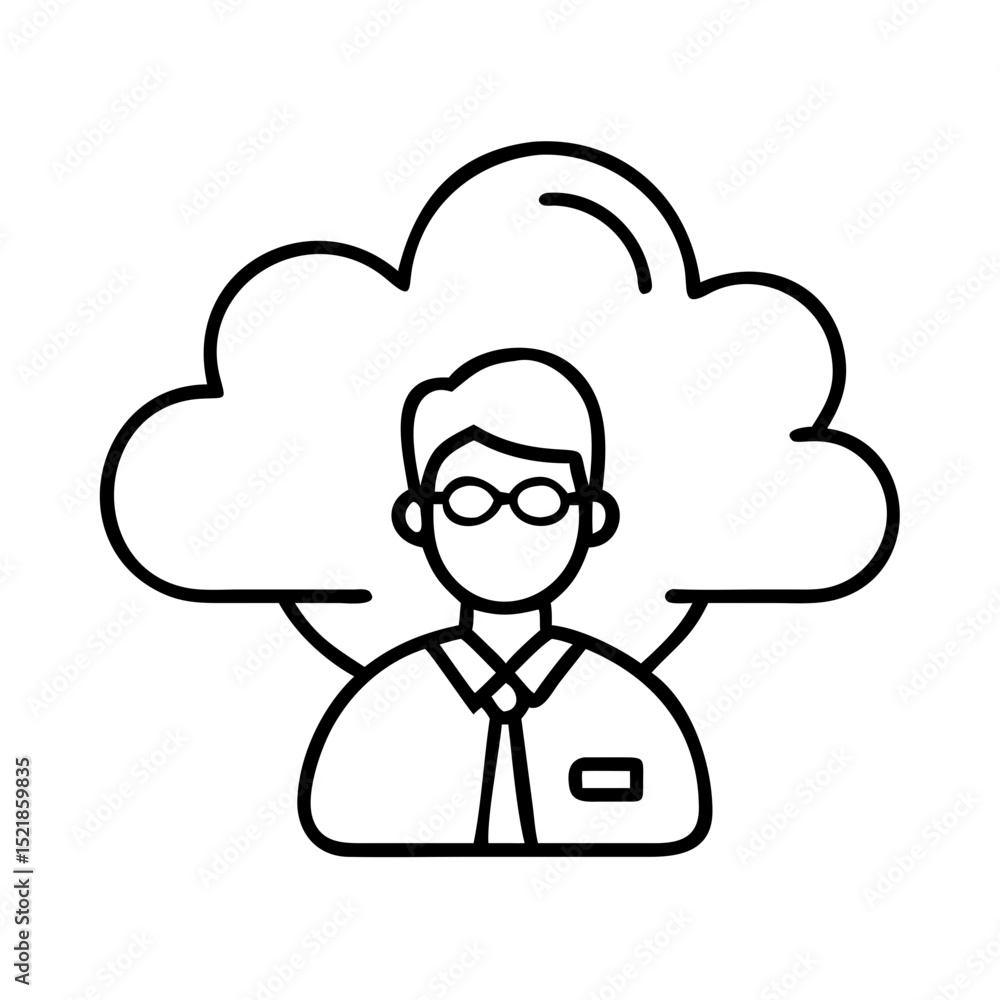 Cloud computing expert with glasses and tie icon for it solutions and data management services online now Cloud computing expert with glasses and tie icon for it solutions and data management services online now