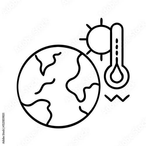 Global warming climate change earth temperature rise heatwave sun thermometer environmental issues icon