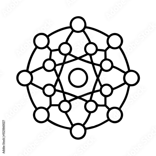 Explore geometric design with circles and lines in a complex interconnected network illustration style
