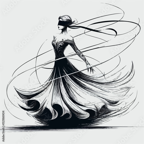 Wallpaper Mural Mysterious dancer in blindfold twirling gracefully in flowing dress on simple background Torontodigital.ca