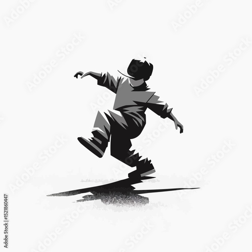 Energetic boy dancing with joy on smooth floor in creative style