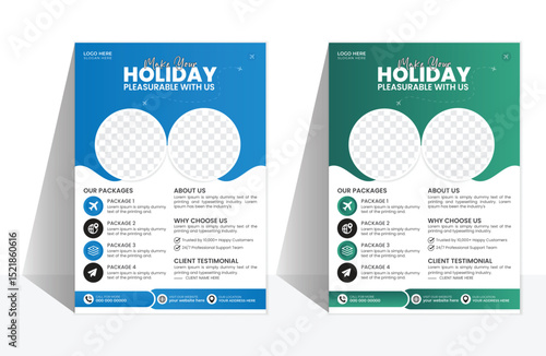 Modern & Creative travel and holiday Flyer template design vector with different colors