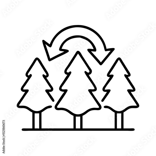 Forest regeneration and reforestation process with arrow cycle for sustainable environment icon