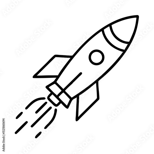 Outline rocket ship vector illustration, space shuttle drawing, spaceship taking off, startup icon design
