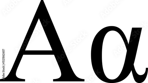 Uppercase and lowercase Greek letter Alpha (Α α). The first letter of the Greek alphabet. Isolated black and white vector symbol for education, science, and design