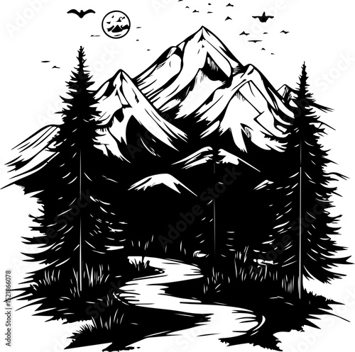 tree, christmas, winter, snow, forest, fir, vector, holiday, pine, landscape, nature, illustration, xmas, celebration, trees, seamless, season, decoration, cold, pattern, card, christmas tree, silhoue