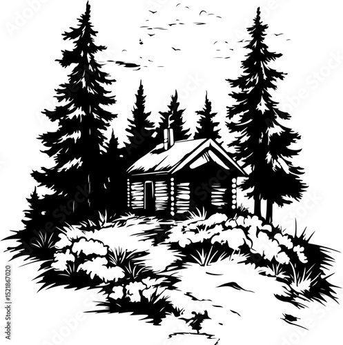 tree, christmas, winter, snow, forest, landscape, vector, fir, pine, illustration, holiday, nature, xmas, celebration, trees, season, sketch, cold, new year, design, wood, decoration, snowflake, art, 
