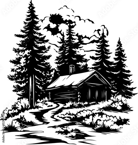 tree, christmas, winter, snow, forest, landscape, vector, fir, pine, illustration, holiday, nature, xmas, celebration, trees, season, sketch, cold, new year, design, wood, decoration, snowflake, art, 