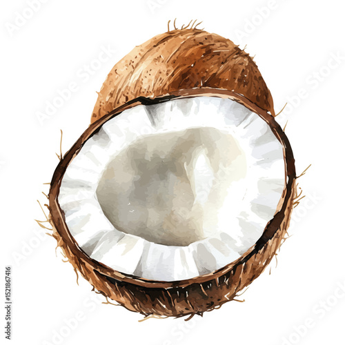 watercolor vector of Coconut Slice, high quality, isolated on a white background.