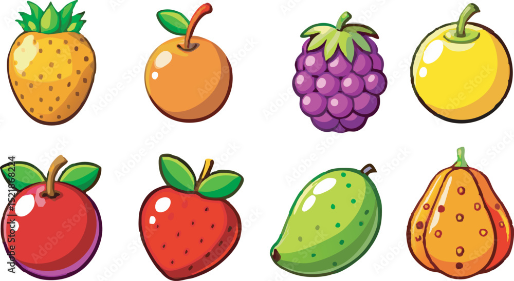 A set of fruits on a white background A set of fruits on a white background