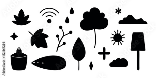 Floral vector spa icons set with leaf, flower, butterfly, and tree silhouettes for your nature design