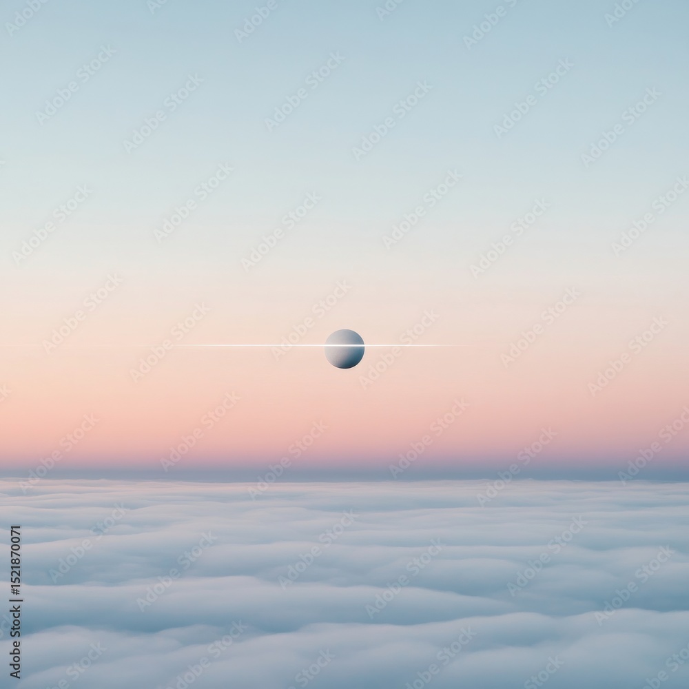 Minimalist Cloudscape Sphere and Horizon Line, Dreamy, Surreal Minimalist Cloudscape Sphere and Horizon Line, Dreamy, Surreal