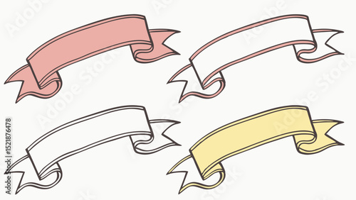 Collection of Four Pastel-Colored Hand-Drawn Banners Perfect for Design Projects