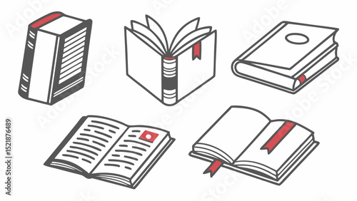 Collection of Diverse Book Illustrations Open, Closed, and Perspective Views