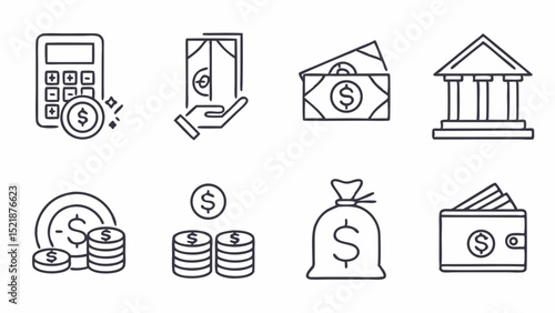 Financial Icons Line Art Graphics for Money, Banking, and Finance