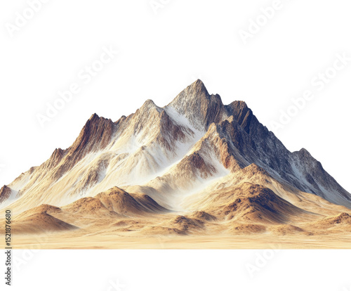 Majestic Mountain: A majestic mountain range rises, its peaks scraping the sky, the texture of the rocks and the play of light and shadow creating a scene of imposing grandeur.