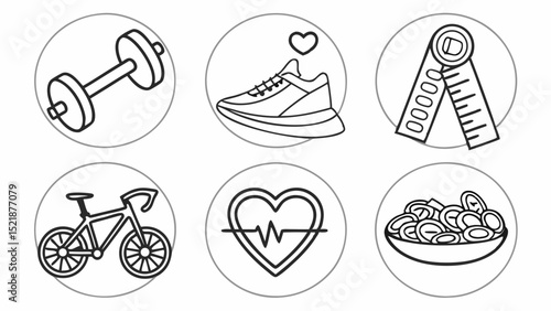 Healthy Lifestyle Icons Fitness, Nutrition, and Wellbeing Illustrations